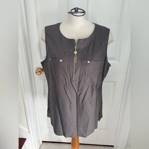 Anne Klein brown Charcoal Sleeveless Blouse with Zipper